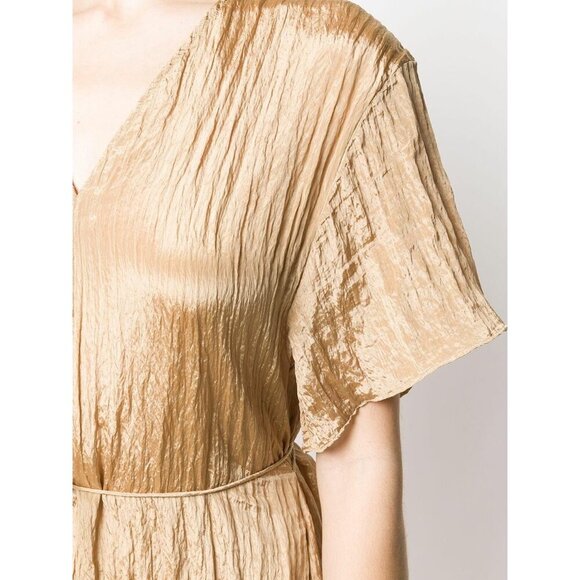 NWT Vince Sun Khaki Textured Short Sleeve Midi Dress Size Medium - Picture 2 of 13